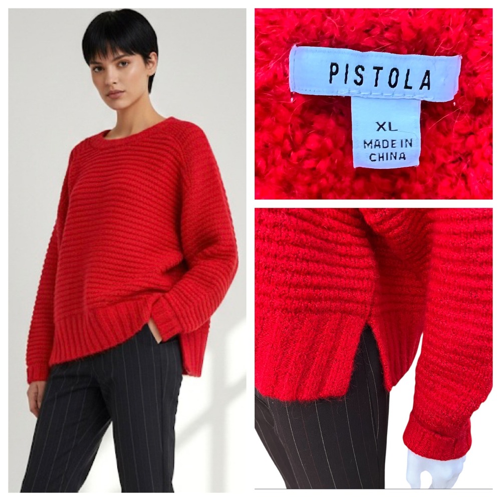 Pistola Adina Red Sweater‎ Women Alpaca Wool XL Ribbed Chunky Knit Dopamine 90's
